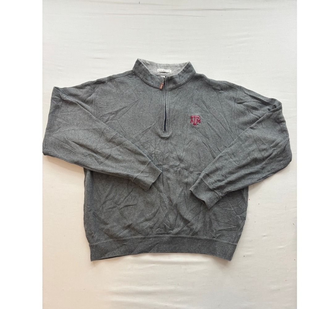 Peter Millar Texas A&M Aggies Mens Large Gray 1/4 Zip Cotton Pullover Sweater